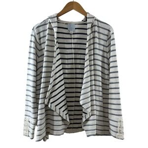 Sunday Anthropologie Women XL Striped Hooded Open Front Cardigan Crochet Lace